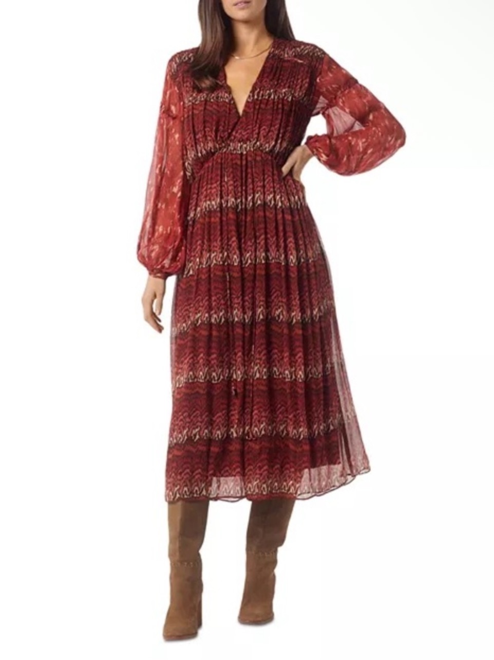 Joie | Alquina Silk Midi Dress Printed Puff Sleeve